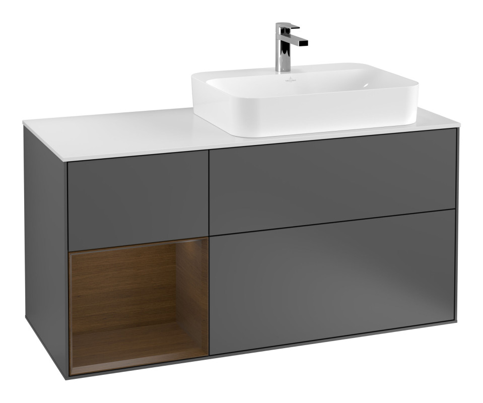 Тумба под раковину Villeroy & Boch Finion 120х50,1 см с подсветкой МДФ антрацит матовый лак/стекло белое матовое F391GNGK