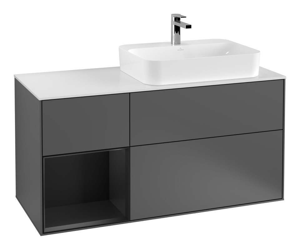 Тумба під раковину Villeroy & Boch Finion 120х50,1 см з підсвічуванням антрацит матовий лак/скло біле матове F391PDGK