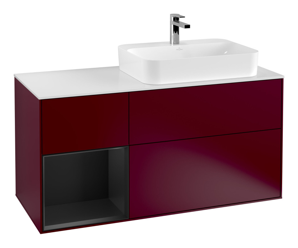 Тумба под раковину Villeroy & Boch Finion 120х50,1 см с подсветкой МДФ пион матовый лак/стекло белое матовое F391PDHB