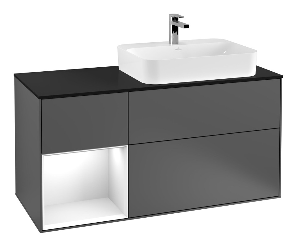 Тумба под раковину Villeroy & Boch Finion 120х50,1 см с подсветкой МДФ антрацит матовый лак/стекло черное матовое F392GFGK