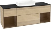 Тумба під раковину Villeroy & Boch Finion 160х50,1 см із підсвічуванням МДФ шпон дуба/скло чорне матове G742GNPC