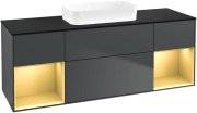 Тумба под раковину Villeroy & Boch Finion 160х50,1 см с подсветкой МДФ темно-синий матовый лак/стекло черное матовое G742HFHG