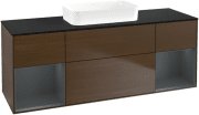 Тумба под раковину Villeroy & Boch Finion 160х50,1 см с подсветкой МДФ шпон грецкого ореха/стекло черное матовое G742HGGN