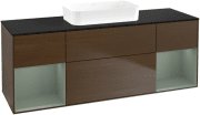 Тумба під раковину Villeroy & Boch Finion 160х50,1 см із підсвічуванням МДФ шпон волоського горіха/скло чорне матове G742GMGN