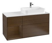 Тумба під раковину Villeroy & Boch Finion 120х50,1 см із підсвічуванням МДФ шпон волоського горіха/скло біле матове F391GNGN