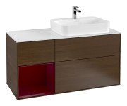 Тумба под раковину Villeroy & Boch Finion 120х50,1 см с подсветкой МДФ шпон грецкого ореха/стекло белое матовое F391HBGN