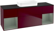 Тумба під раковину Villeroy & Boch Finion 160х50,1 см з підсвічуванням МДФ півонія матовий лак/скло чорне матове G742GMHB