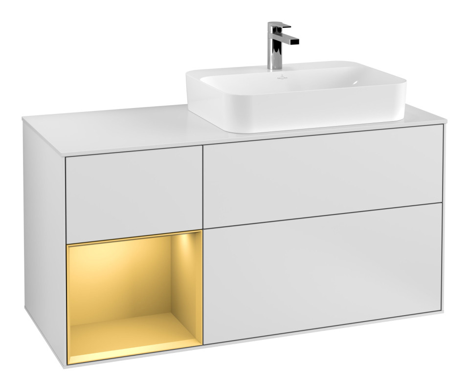 Тумба под раковину Villeroy & Boch Finion 120х50,1 см с подсветкой МДФ белый матовый лак/стекло белое матовое F391HFMT