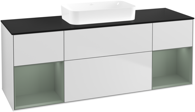 Тумба під раковину Villeroy & Boch Finion 160х50,1 см із підсвічуванням МДФ білий матовий лак/скло чорне матове G742GMMT