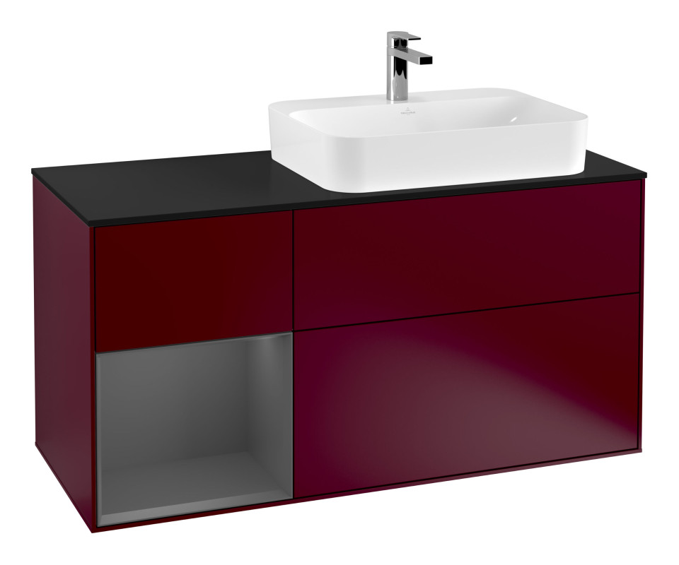 Тумба под раковину Villeroy & Boch Finion 120х50,1 см с подсветкой МДФ пион матовый лак/стекло черное матовое F392GKHB