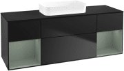 Тумба під раковину Villeroy & Boch Finion 160х50,1 см із підсвічуванням МДФ чорний матовий лак/скло чорне матове G742GMPD