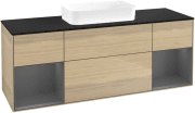 Тумба под раковину Villeroy & Boch Finion 160х50,1 см с подсветкой МДФ шпон дуба/стекло черное матовое G742GKPC