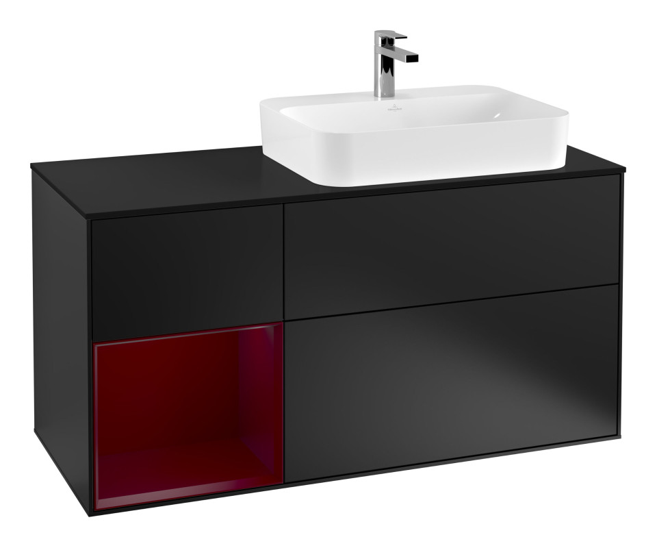 Тумба под раковину Villeroy & Boch Finion 120х50,1 см с подсветкой МДФ черный матовый лак/стекло черное матовое F392HBPD