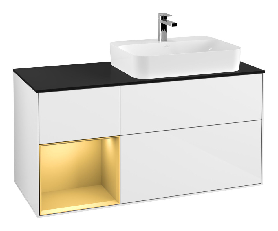 Тумба под раковину Villeroy & Boch Finion 120х50,1 см с подсветкой МДФ глянцевый белый лак/стекло черное матовое F392HFGF