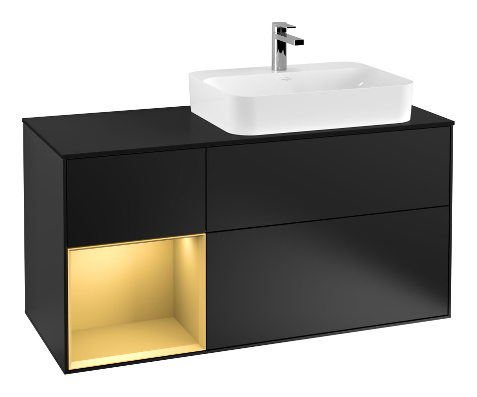 Тумба под раковину Villeroy & Boch Finion 120х50,1 см с подсветкой МДФ черный матовый лак/стекло черное матовое F392HFPD