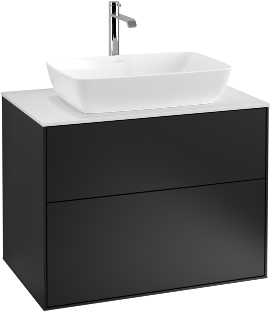 Тумба под раковину Villeroy & Boch Finion 80х50,1 см МДФ черный матовый лак/стекло белое матовое F75100PD