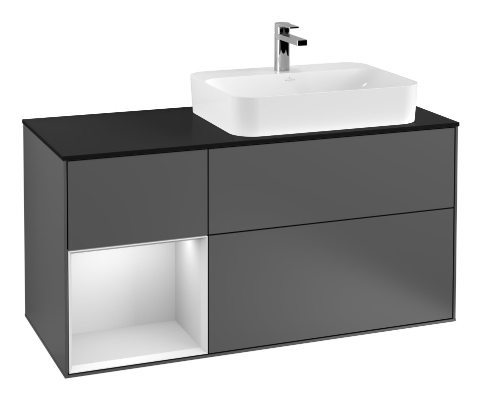 Тумба под раковину Villeroy & Boch Finion 120х50,1 см с подсветкой МДФ антрацит матовый лак/стекло черное матовое F392MTGK