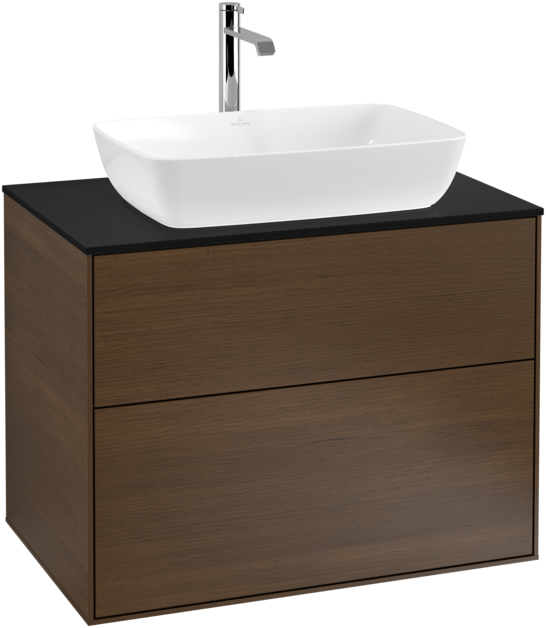 Тумба під раковину Villeroy & Boch Finion 80х50,1 см МДФ шпон волоського горіха/скло чорне матове F75200GN