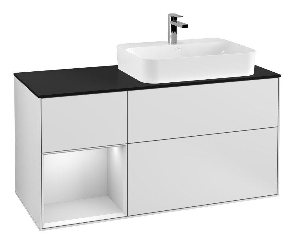 Тумба под раковину Villeroy & Boch Finion 120х50,1 см с подсветкой МДФ белый матовый лак/стекло черное матовое F392MTMT