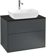 Тумба под раковину Villeroy & Boch Finion 80х50,1 см МДФ темно-синий матовый лак/стекло черное матовое F75200HG