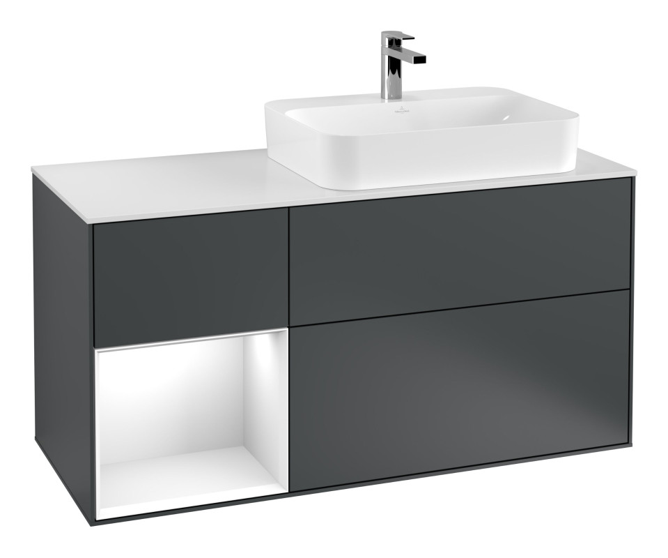 Тумба под раковину Villeroy & Boch Finion 120х50,1 см с подсветкой МДФ темно-синий матовый лак/стекло белое матовое F391GFHG