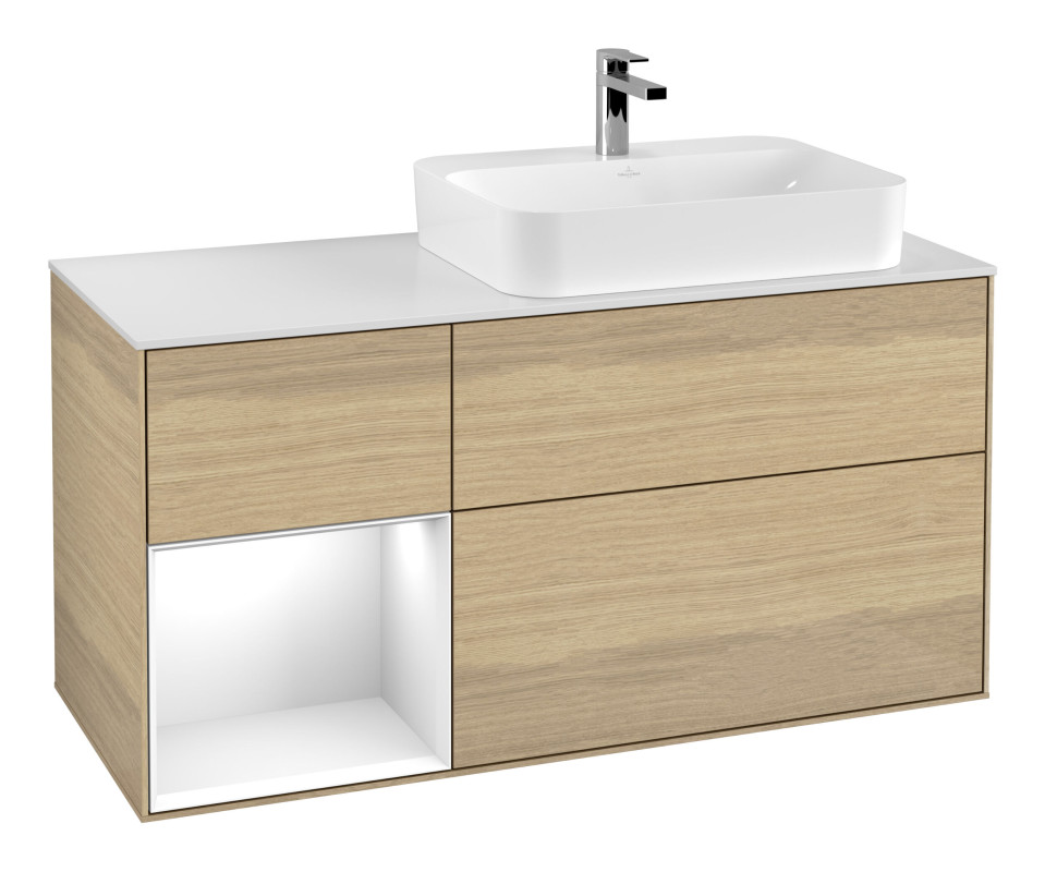 Тумба под раковину Villeroy & Boch Finion 120х50,1 см с подсветкой МДФ шпон дуба/стекло белое матовое F391GFPC