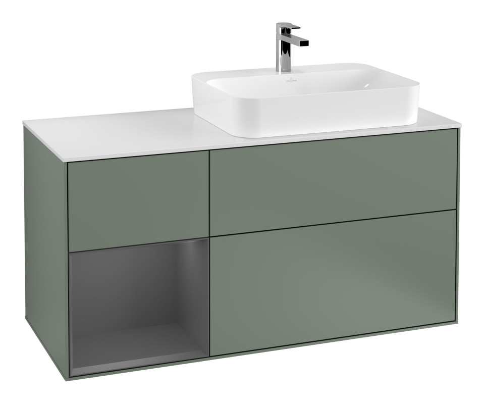 Тумба под раковину Villeroy & Boch Finion 120х50,1 см с подсветкой МДФ оливковый матовый лак/стекло белое матовое F391GKGM