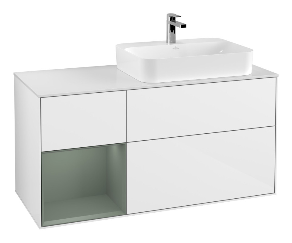 Тумба под раковину Villeroy & Boch Finion 120х50,1 см с подсветкой МДФ глянцевый белый лак/стекло белое матовое F391GMGF