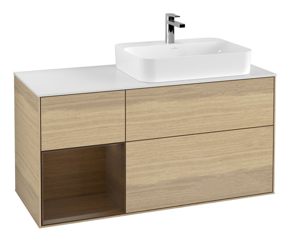 Тумба под раковину Villeroy & Boch Finion 120х50,1 см с подсветкой МДФ шпон дуба/стекло белое матовое F391GNPC