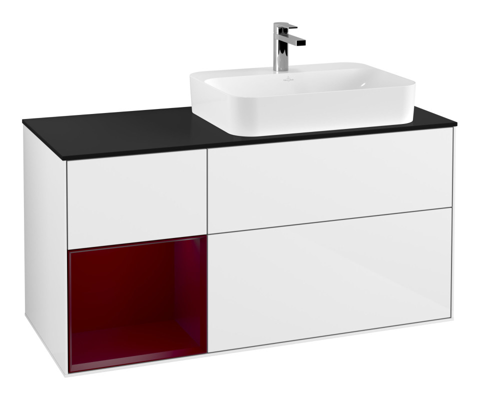 Тумба под раковину Villeroy & Boch Finion 120х50,1 см с подсветкой МДФ глянцевый белый лак/стекло черное матовое F392HBGF