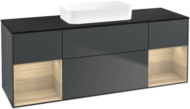 Тумба под раковину Villeroy & Boch Finion 160х50,1 см с подсветкой МДФ темно-синий матовый лак/стекло черное матовое G742PCHG