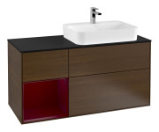 Тумба под раковину Villeroy & Boch Finion 120х50,1 см с подсветкой МДФ шпон грецкого ореха/стекло черное матовое F392HBGN