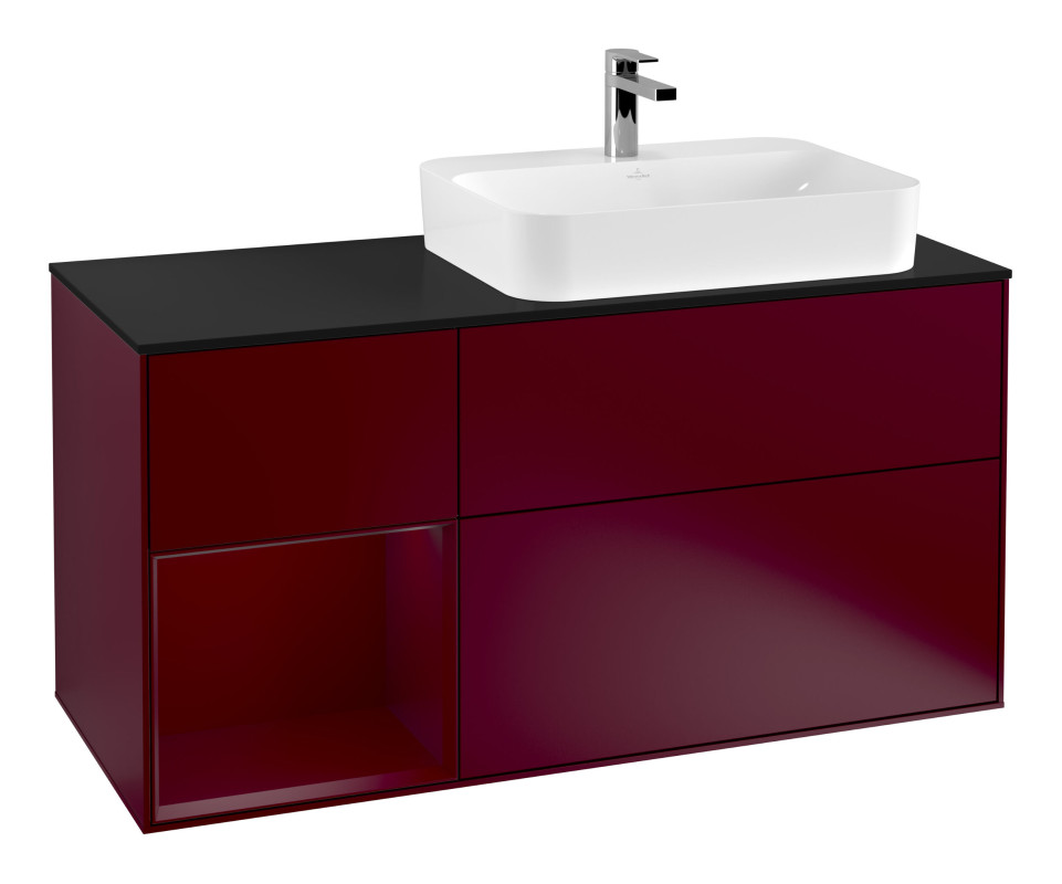 Тумба под раковину Villeroy & Boch Finion 120х50,1 см с подсветкой МДФ пион матовый лак/стекло черное матовое F392HBHB