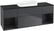 Тумба под раковину Villeroy & Boch Finion 160х50,1 см с подсветкой МДФ темно-синий матовый лак/стекло черное матовое G742PDHG