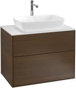 Тумба під раковину Villeroy & Boch Finion 80х50,1 см МДФ шпон волоського горіха/скло біле матове F75100GN