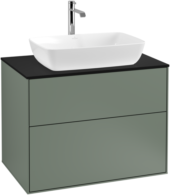 Тумба під раковину Villeroy & Boch Finion 80х50,1 см МДФ оливковий матовий лак/скло чорне матове F75200GM