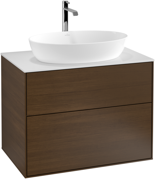 Тумба під раковину Villeroy & Boch Finion 80х50,1 см із підсвічуванням МДФ шпон волоського горіха/скло біле матове G75100GN