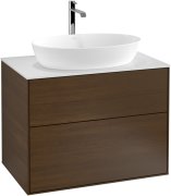 Тумба під раковину Villeroy & Boch Finion 80х50,1 см із підсвічуванням МДФ шпон волоського горіха/скло біле матове G75100GN