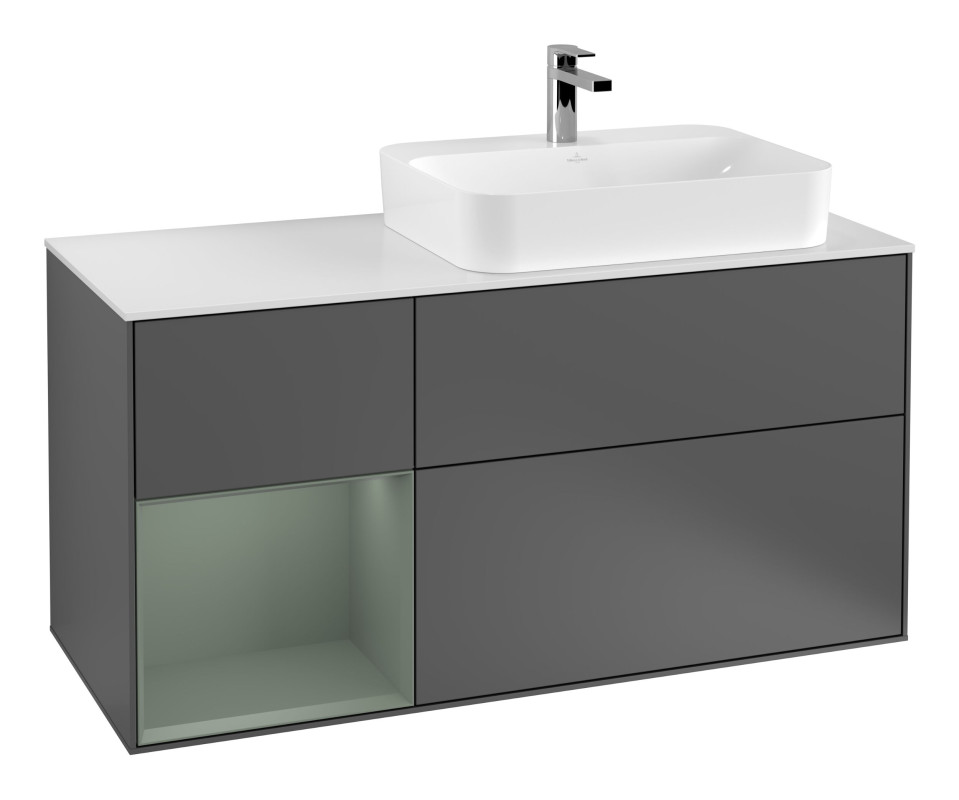 Тумба під раковину Villeroy & Boch Finion 120х50,1 см з підсвічуванням антрацит матовий лак/скло біле матове F391GMGK