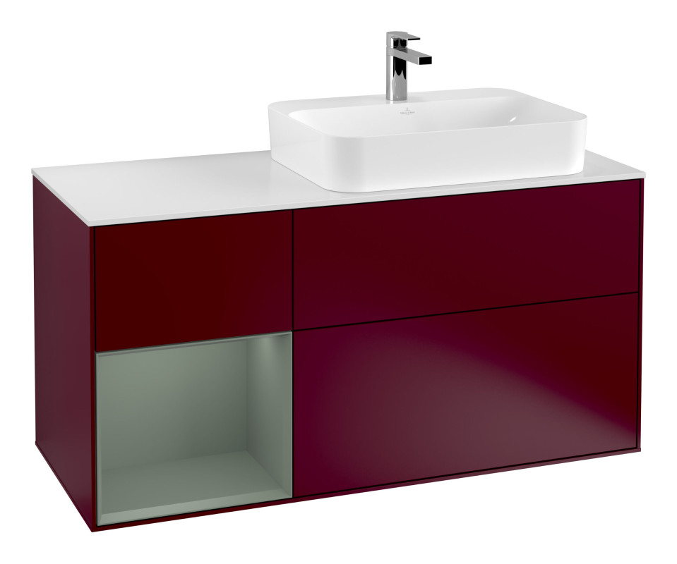 Тумба под раковину Villeroy & Boch Finion 120х50,1 см с подсветкой МДФ пион матовый лак/стекло белое матовое F391GMHB