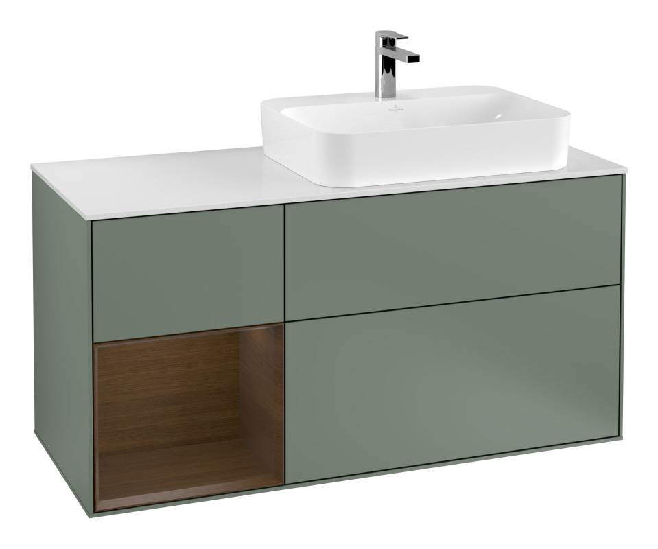 Тумба під раковину Villeroy & Boch Finion 120х50,1 см із підсвічуванням МДФ оливковий матовий лак/скло біле матове F391GNGM