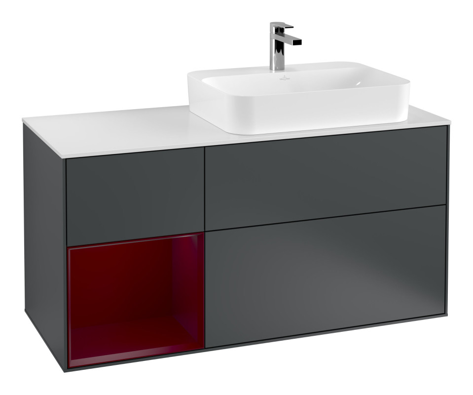 Тумба под раковину Villeroy & Boch Finion 120х50,1 см с подсветкой МДФ темно-синий матовый лак/стекло белое матовое F391HBHG