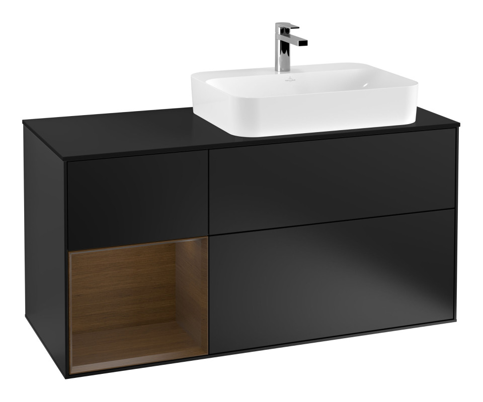 Тумба под раковину Villeroy & Boch Finion 120х50,1 см с подсветкой МДФ черный матовый лак/стекло черное матовое F392GNPD
