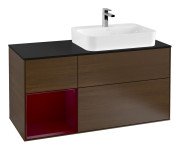 Тумба под раковину Villeroy & Boch Finion 120х50,1 см с подсветкой МДФ шпон грецкого ореха/стекло черное матовое F392HBGN