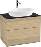 Тумба под раковину Villeroy & Boch Finion 80х50,1 см с подсветкой МДФ шпон дуба/стекло черное матовое G75200PC