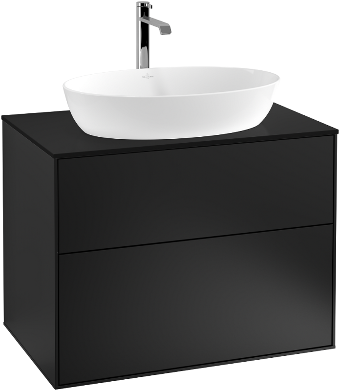 Тумба под раковину Villeroy & Boch Finion 80х50,1 см с подсветкой МДФ черный матовый лак/стекло черное матовое G75200PD