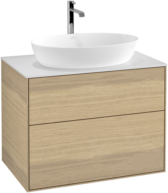 Тумба под раковину Villeroy & Boch Finion 80х50,1 см с подсветкой МДФ шпон дуба/стекло белое матовое G75100PC