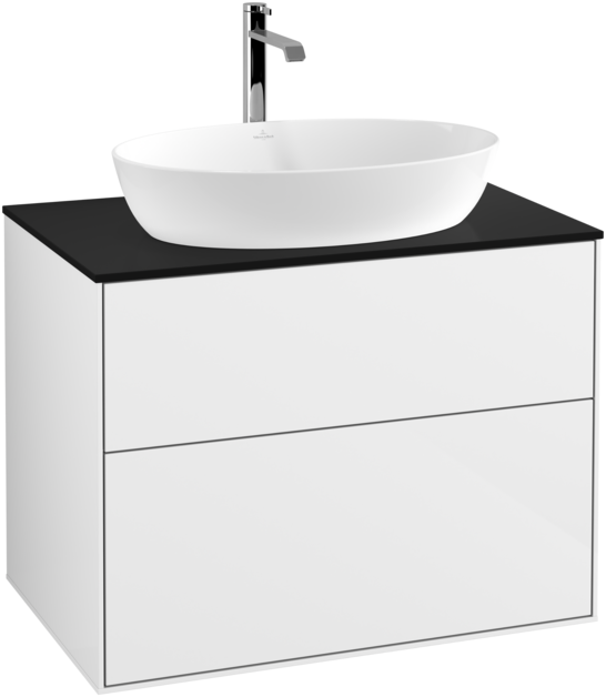 Тумба під раковину Villeroy & Boch Finion 80х50,1 см з підсвіткою МДФ білий глянцевий лак/скло чорне матове G75200GF