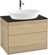 Тумба под раковину Villeroy & Boch Finion 80х50,1 см с подсветкой МДФ шпон дуба/стекло черное матовое G75200PC