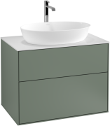 Тумба під раковину Villeroy & Boch Finion 80х50,1 см із підсвічуванням МДФ оливковий матовий лак/скло біле матове G75100GM